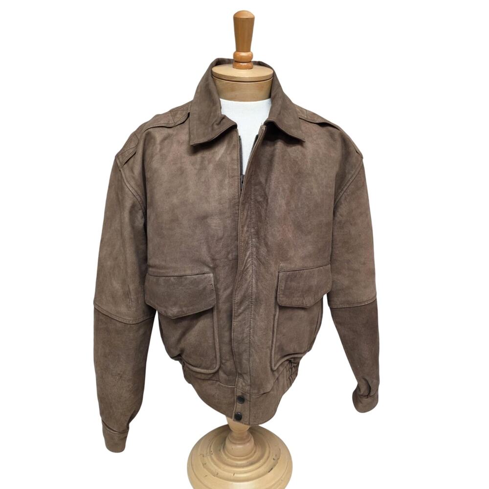 Vtg First Genuine Leather Flight Jacket Men’s M Brown Bomber Motorcycle